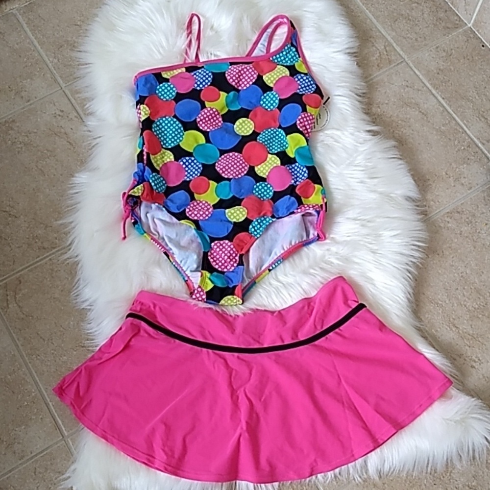 Girls plus size swimsuit polka dot pink